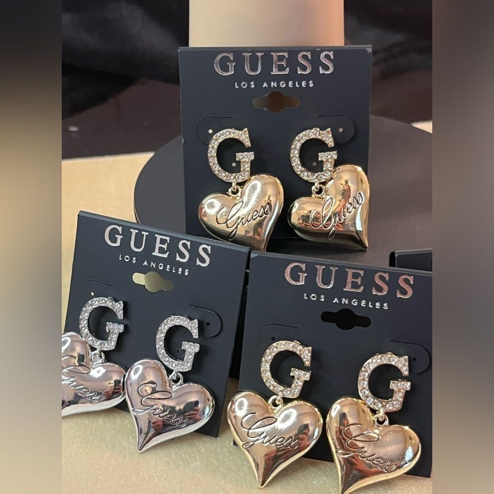 Guess Gold Crystal G Heart Earrings